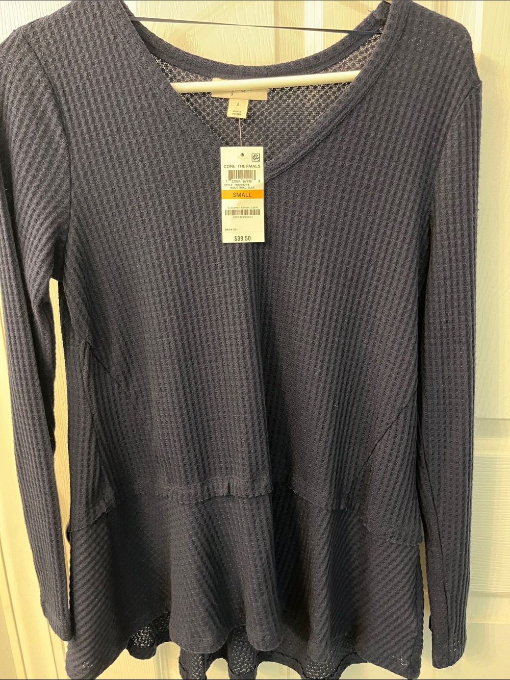 Style & Co. Navy Waffle-Knit V-Neck peplum shirt